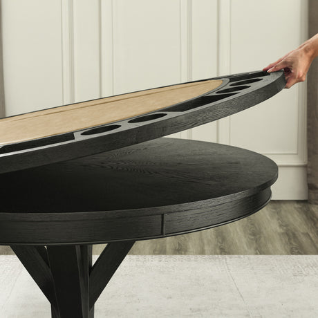 Rylie 48-inch Round Counter Dining Table with 4 Drawers and Game Top, Black Finish from Steve Silver - Luna Furniture