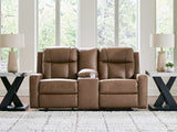 Mackmenville Caramel Reclining Loveseat with Console from Ashley Furniture - Luna Furniture