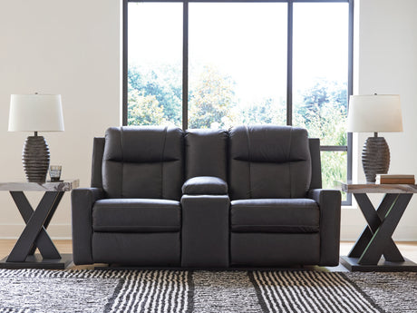 Mackmenville Carbon Reclining Loveseat with Console from Ashley - Luna Furniture