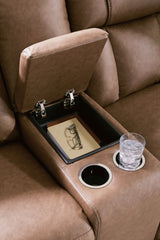 Mackmenville Reclining Sofa and Reclining Loveseat with Console in Caramel from Ashley - Luna Furniture