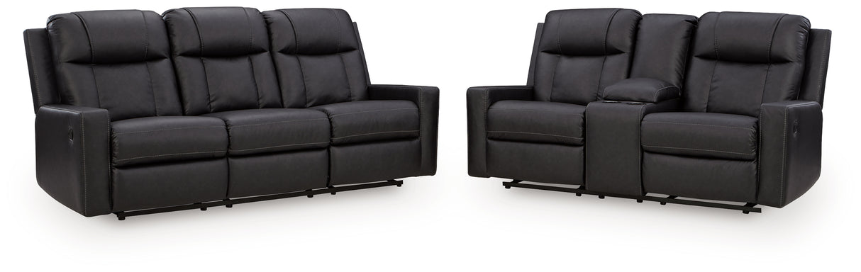 Mackmenville Reclining Sofa and Reclining Loveseat with Console in Carbon from Ashley - Luna Furniture