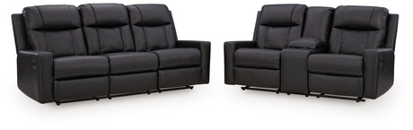 Mackmenville Reclining Sofa and Reclining Loveseat with Console in Carbon from Ashley - Luna Furniture