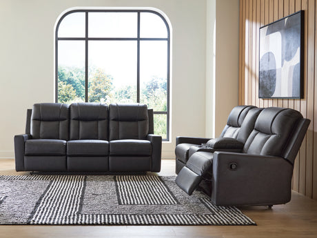 Mackmenville Reclining Sofa and Reclining Loveseat with Console in Carbon from Ashley Furniture - Luna Furniture