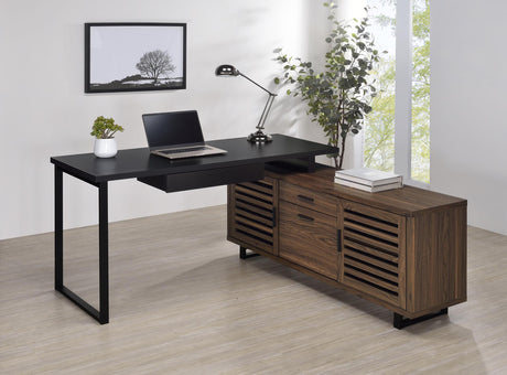 Maddox Black and Walnut L-Shape Office Computer Desk from Coaster - Luna Furniture