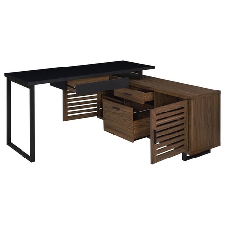 Maddox Black and Walnut L-Shape Office Computer Desk from Coaster - Luna Furniture