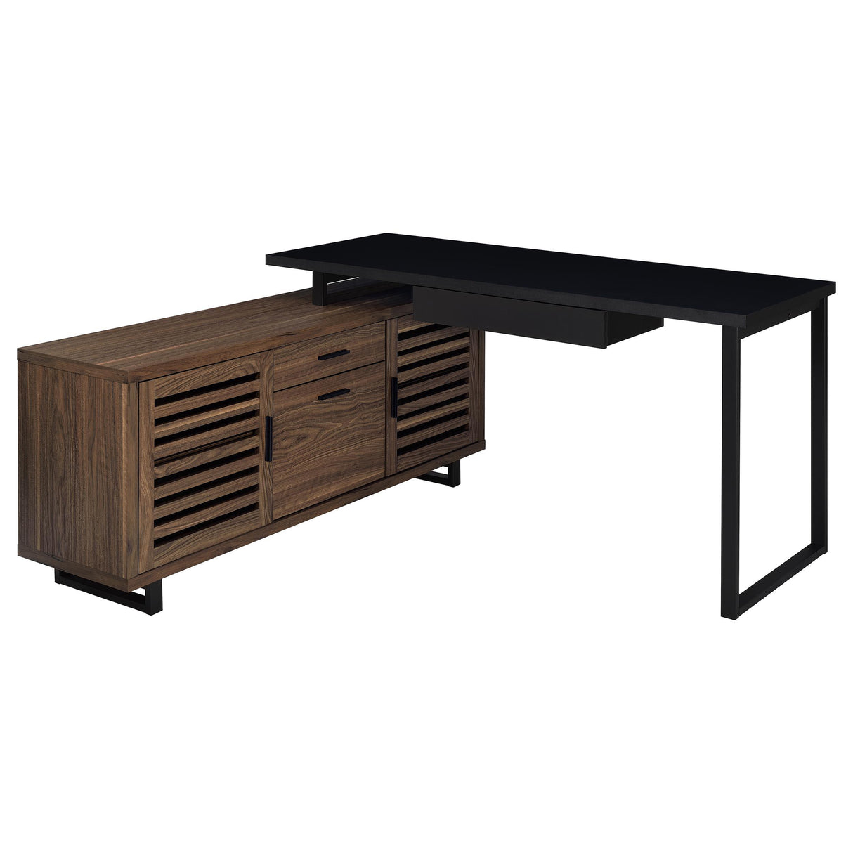 Maddox Black and Walnut L-Shape Office Computer Desk from Coaster - Luna Furniture