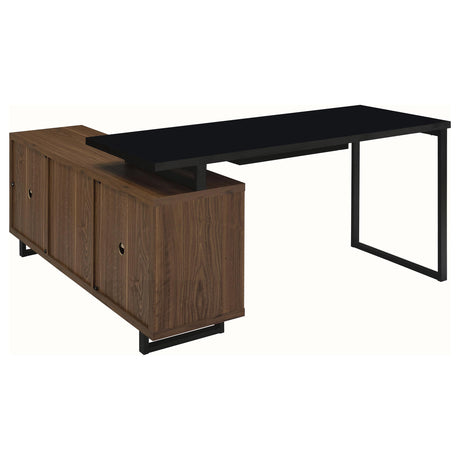 Maddox Black and Walnut L-Shape Office Computer Desk from Coaster - Luna Furniture