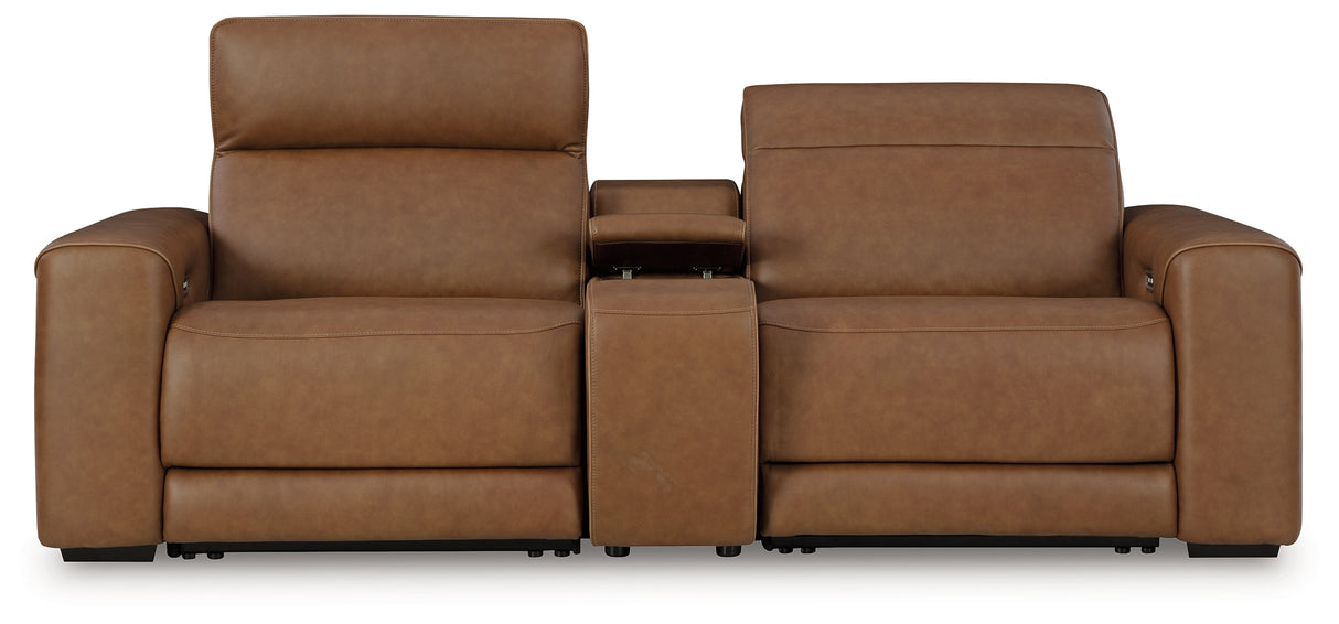 Magic Man Caramel 2-Piece Power Reclining Loveseat with Console from Ashley - Luna Furniture