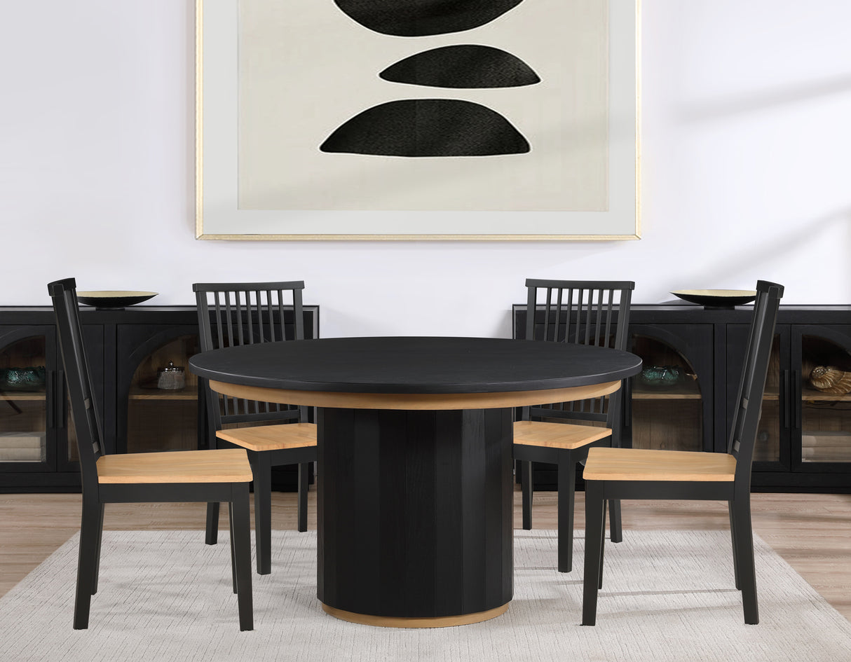 Magnolia Black 5-Piece Round Dining Set with Wooden Seat Chair from Steve Silver - Luna Furniture