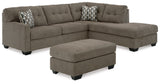 Mahoney Chocolate 2-Piece Sectional with Ottoman from Ashley - Luna Furniture