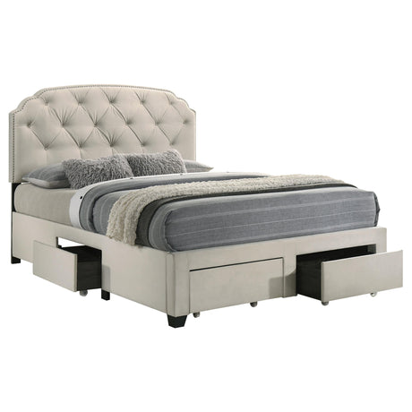 Marianna Cream 4-Drawer Upholstered Queen Storage Bed from Coaster - Luna Furniture