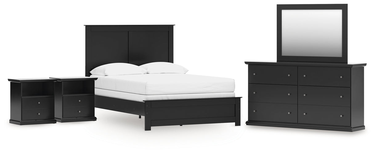 Maribel Full Panel Bed with Mirrored Dresser and 2 Nightstands in Black from Ashley - Luna Furniture