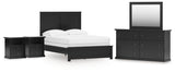 Maribel Full Panel Bed with Mirrored Dresser and 2 Nightstands in Black from Ashley - Luna Furniture