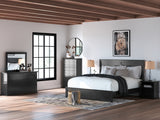 Maribel King Panel Bed with Mirrored Dresser and 2 Nightstands in Black from Ashley - Luna Furniture