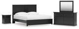 Maribel King Panel Bed with Mirrored Dresser and Nightstand in Black from Ashley - Luna Furniture