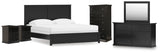 Maribel King Panel Bed with Mirrored Dresser, Chest and 2 Nightstands in Black from Ashley - Luna Furniture