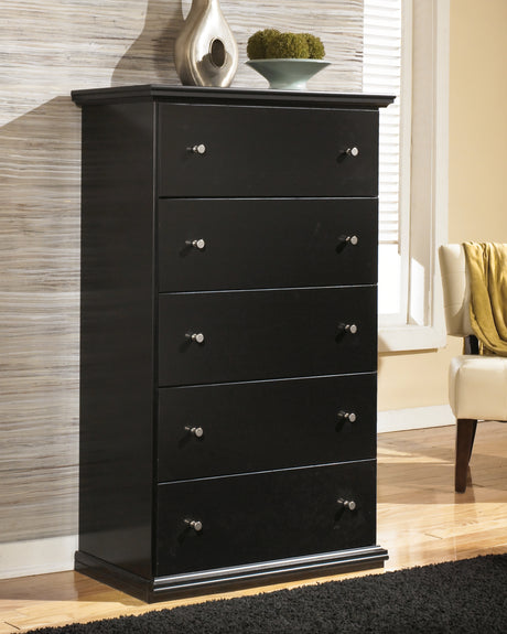 Maribel King Panel Bed with Mirrored Dresser, Chest and 2 Nightstands in Black from Ashley - Luna Furniture