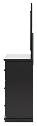 Maribel King Panel Bed with Mirrored Dresser, Chest and 2 Nightstands in Black from Ashley - Luna Furniture