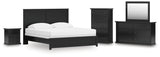 Maribel King Panel Bed with Mirrored Dresser, Chest and Nightstand in Black from Ashley - Luna Furniture