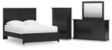 Maribel Queen Panel Bed with Mirrored Dresser and Chest in Black from Ashley - Luna Furniture