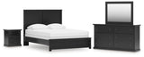 Maribel Queen Panel Bed with Mirrored Dresser and Nightstand in Black from Ashley - Luna Furniture