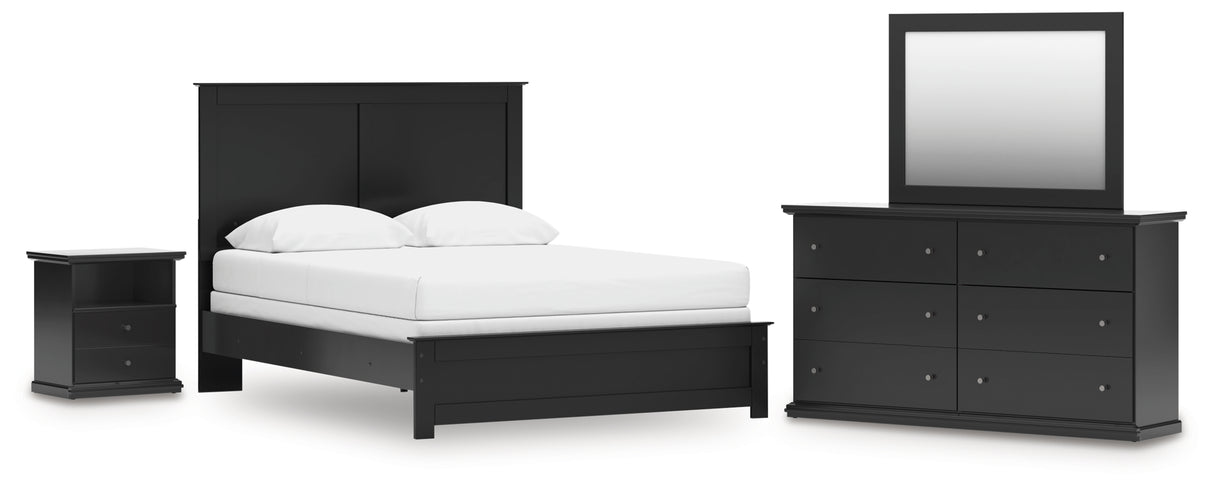 Maribel Queen Panel Bed with Mirrored Dresser and Nightstand in Black from Ashley - Luna Furniture