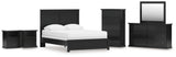 Maribel Queen Panel Bed with Mirrored Dresser, Chest and 2 Nightstands in Black from Ashley - Luna Furniture