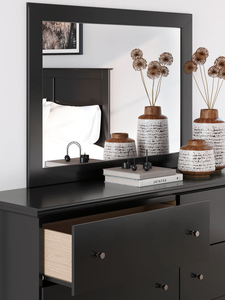 Maribel Queen Panel Bed with Mirrored Dresser, Chest and Nightstand in Black from Ashley - Luna Furniture
