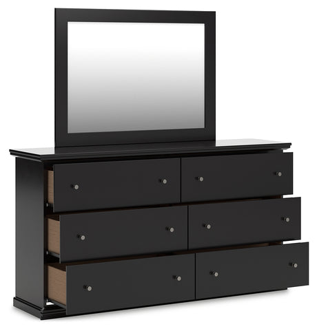 Maribel Twin Panel Bed with Mirrored Dresser and 2 Nightstands in Black from Ashley - Luna Furniture
