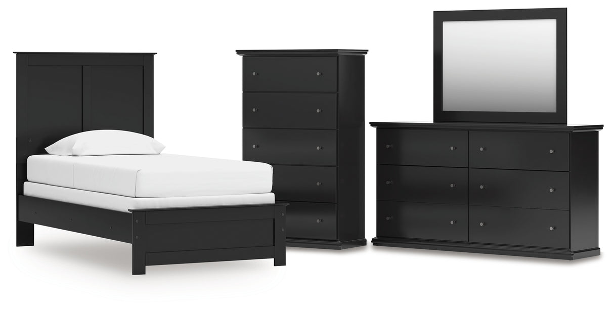 Maribel Twin Panel Bed with Mirrored Dresser and Chest in Black from Ashley - Luna Furniture