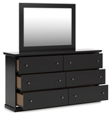 Maribel Twin Panel Bed with Mirrored Dresser and Chest in Black from Ashley - Luna Furniture