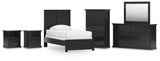 Maribel Twin Panel Bed with Mirrored Dresser, Chest and 2 Nightstands in Black from Ashley - Luna Furniture