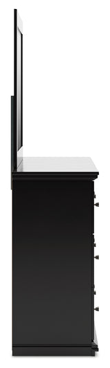 Maribel Twin Panel Bed with Mirrored Dresser, Chest and Nightstand in Black from Ashley - Luna Furniture
