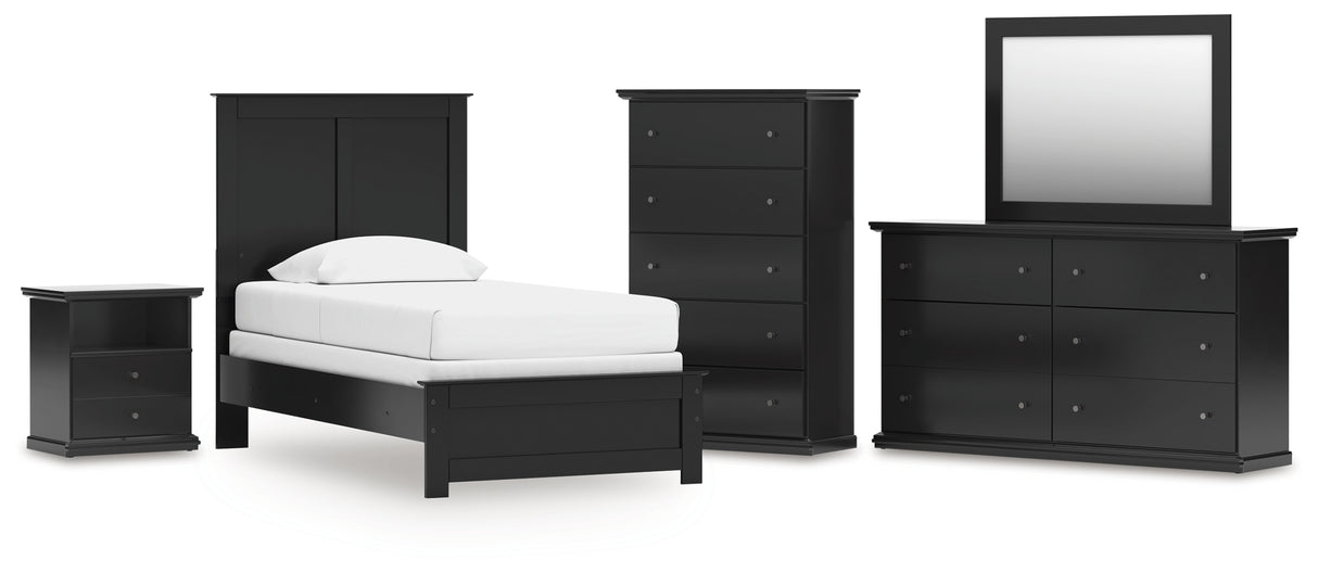Maribel Twin Panel Bed with Mirrored Dresser, Chest and Nightstand in Black from Ashley - Luna Furniture