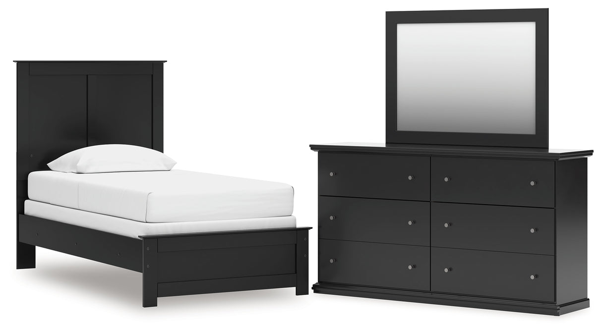 Maribel Twin Panel Bed with Mirrored Dresser in Black from Ashley - Luna Furniture