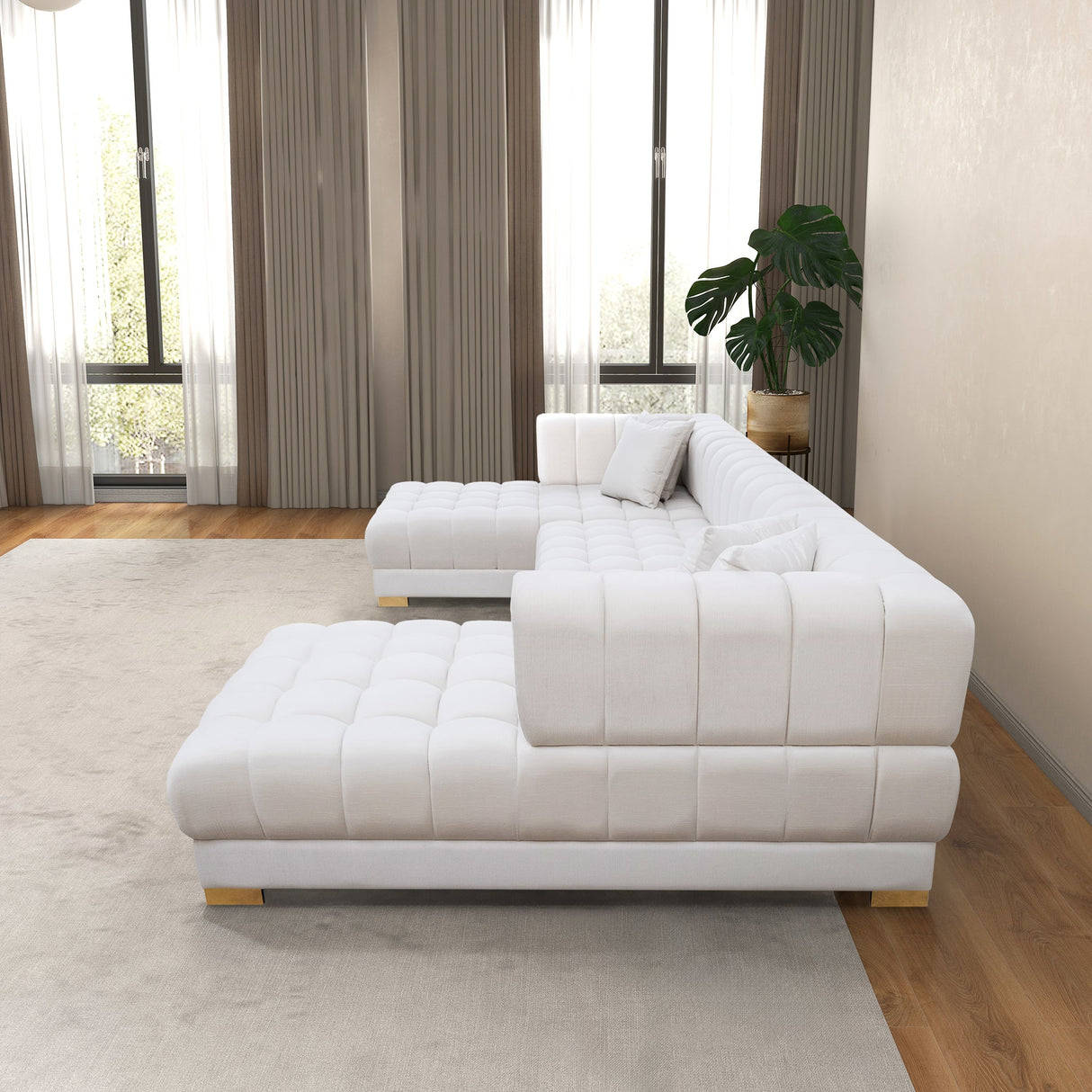 Marlow Ivory Velvet U-Shape Sectional from Ashcroft Furniture - Luna Furniture