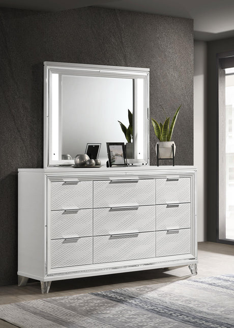 Marmore White 9-Drawer Dresser and LED Mirror from Coaster - Luna Furniture