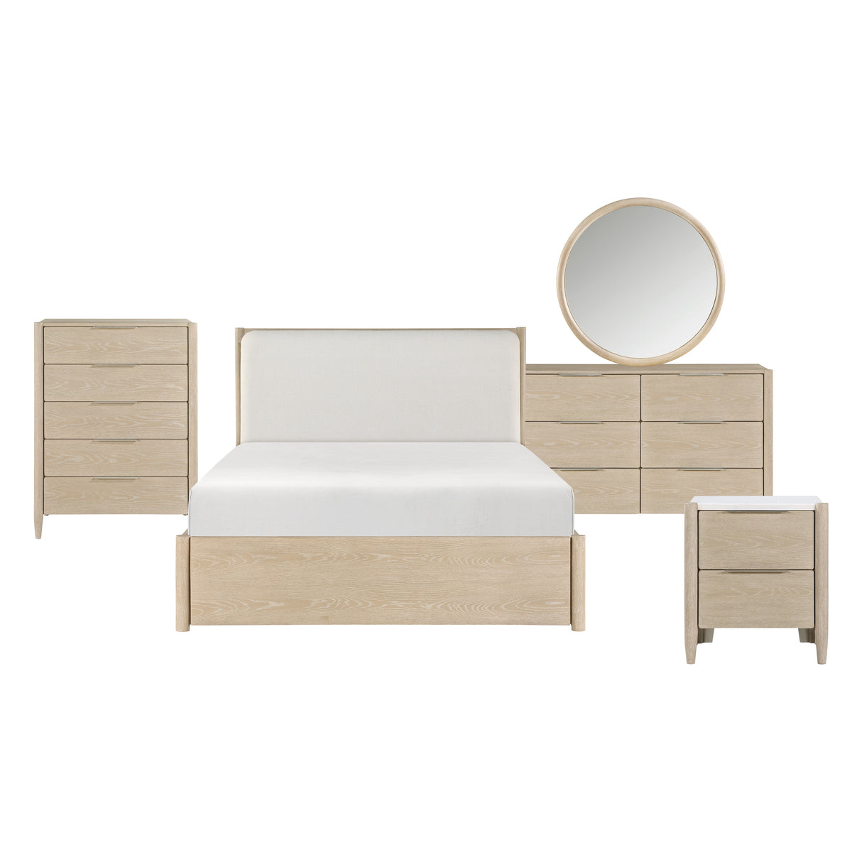 Matteo Light Oak 5-Piece Bedroom Set (Queen Bed, Nightstand, Dresser, Mirror, Chest) from Homelegance - Luna Furniture