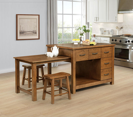 Mayfair Dark Oak 3-Piece Kitchen Island with Extension Table from Coaster - Luna Furniture