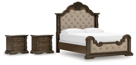 Maylee Dark Brown California King Upholstered Bed with 2 Nightstands from Ashley - Luna Furniture