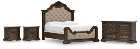 Maylee Dark Brown California King Upholstered Bed with Dresser and 2 Nightstands from Ashley - Luna Furniture