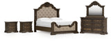 Maylee Dark Brown California King Upholstered Bed with Mirrored Dresser and 2 Nightstands from Ashley - Luna Furniture