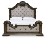 Maylee Light Grayish Brown California King Upholstered Bed with Mirrored Dresser, Chest and Nightstand from Ashley - Luna Furniture