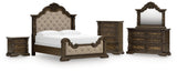 Maylee Light Grayish Brown California King Upholstered Bed with Mirrored Dresser, Chest and Nightstand from Ashley - Luna Furniture