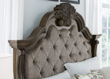 Maylee California King Upholstered Bed with Mirrored Dresser in Dark Brown from Ashley - Luna Furniture