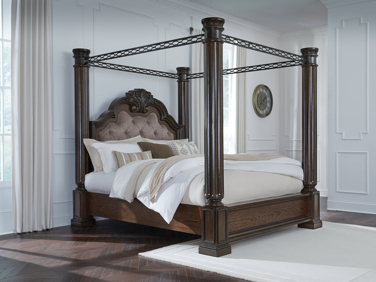 Maylee Dark Brown California King Canopy Bed from Ashley - Luna Furniture