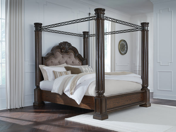 Maylee Dark Brown California King Canopy Bed
