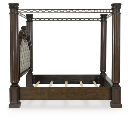 Maylee Dark Brown California King Canopy Bed from Ashley Furniture - Luna Furniture