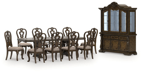 Maylee Dining Table and 10 Chairs with Storage in Dark Brown from Ashley Furniture - Luna Furniture
