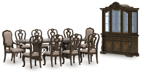 Maylee Dining Table and 10 Chairs with Storage in Dark Brown from Ashley Furniture - Luna Furniture